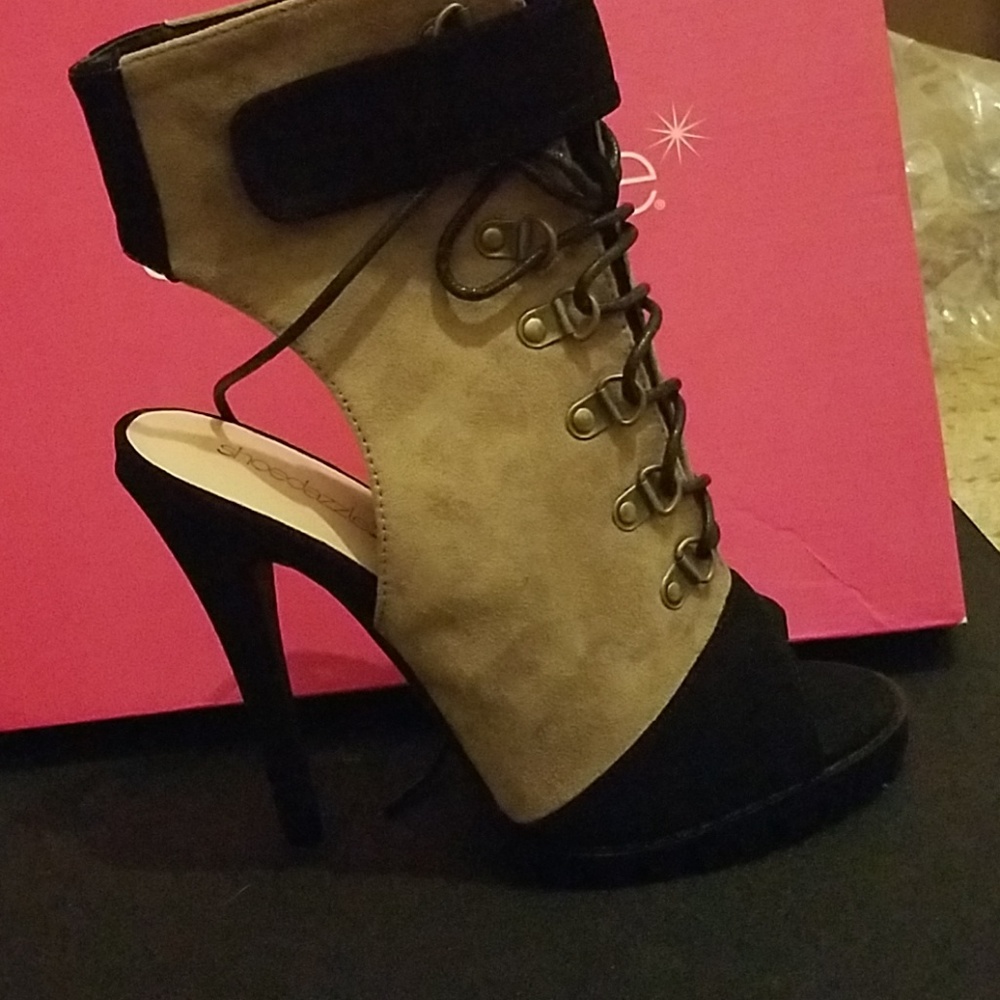 Lace up open toe high heels